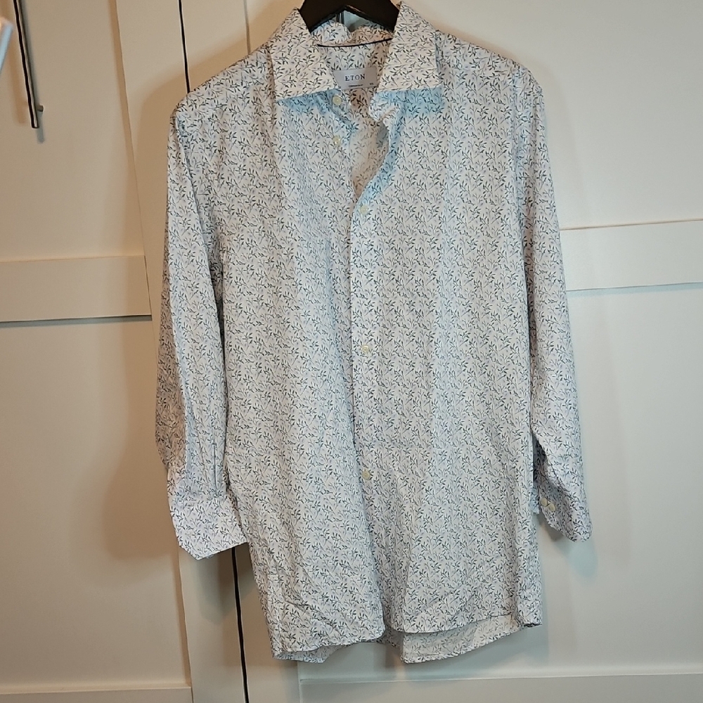 Eton White Casual Button Down Shirt with Geometric Pattern